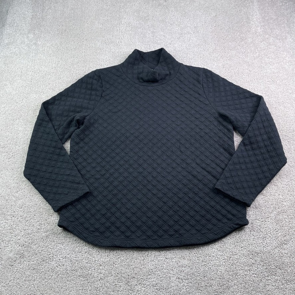 J Crew Sweatshirt Womens Medium Black Quilted Mock Neck Pullover Sweater